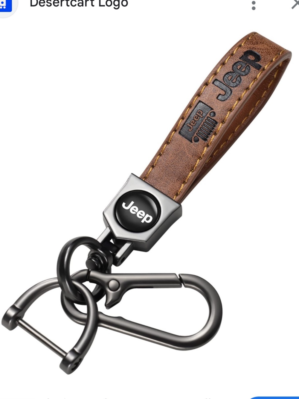 Jeep Brown Leather Strap Keychain with Gunmetal Hardware